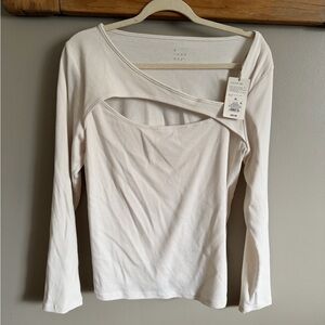 a new day Women's Cream Cutout Long Sleeve Top